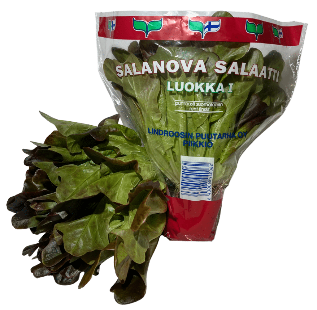 Punainen salanovasalaatti pussissa.